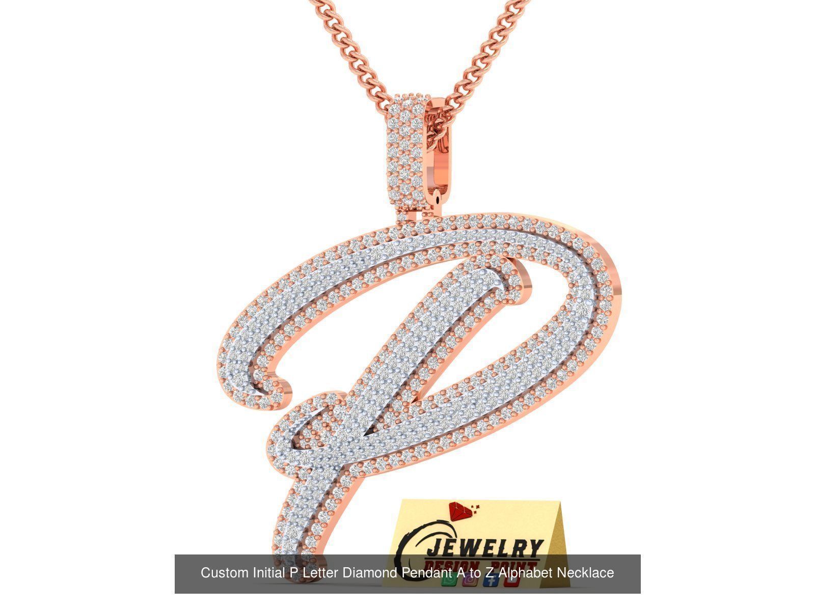 Custom Initial Letter A to Z  Diamond Pendant Alphabet Necklace  3D Model Collection_44