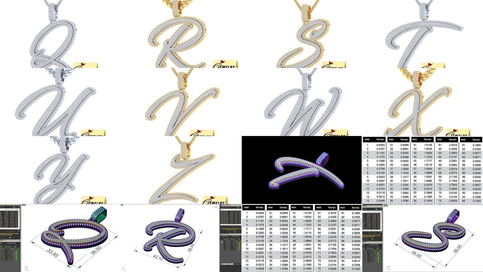 Custom Initial Letter A to Z  Diamond Pendant Alphabet Necklace  3D Model Collection_27