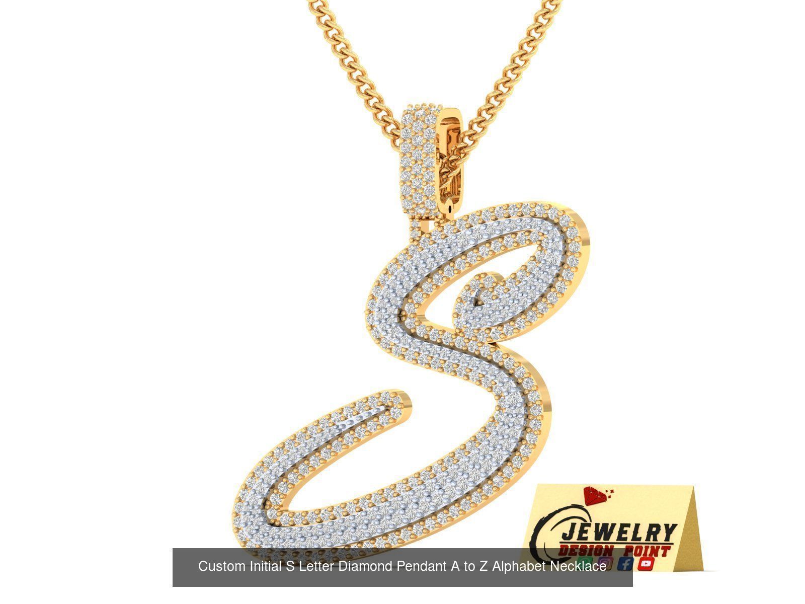 Custom Initial Letter A to Z  Diamond Pendant Alphabet Necklace  3D Model Collection_47