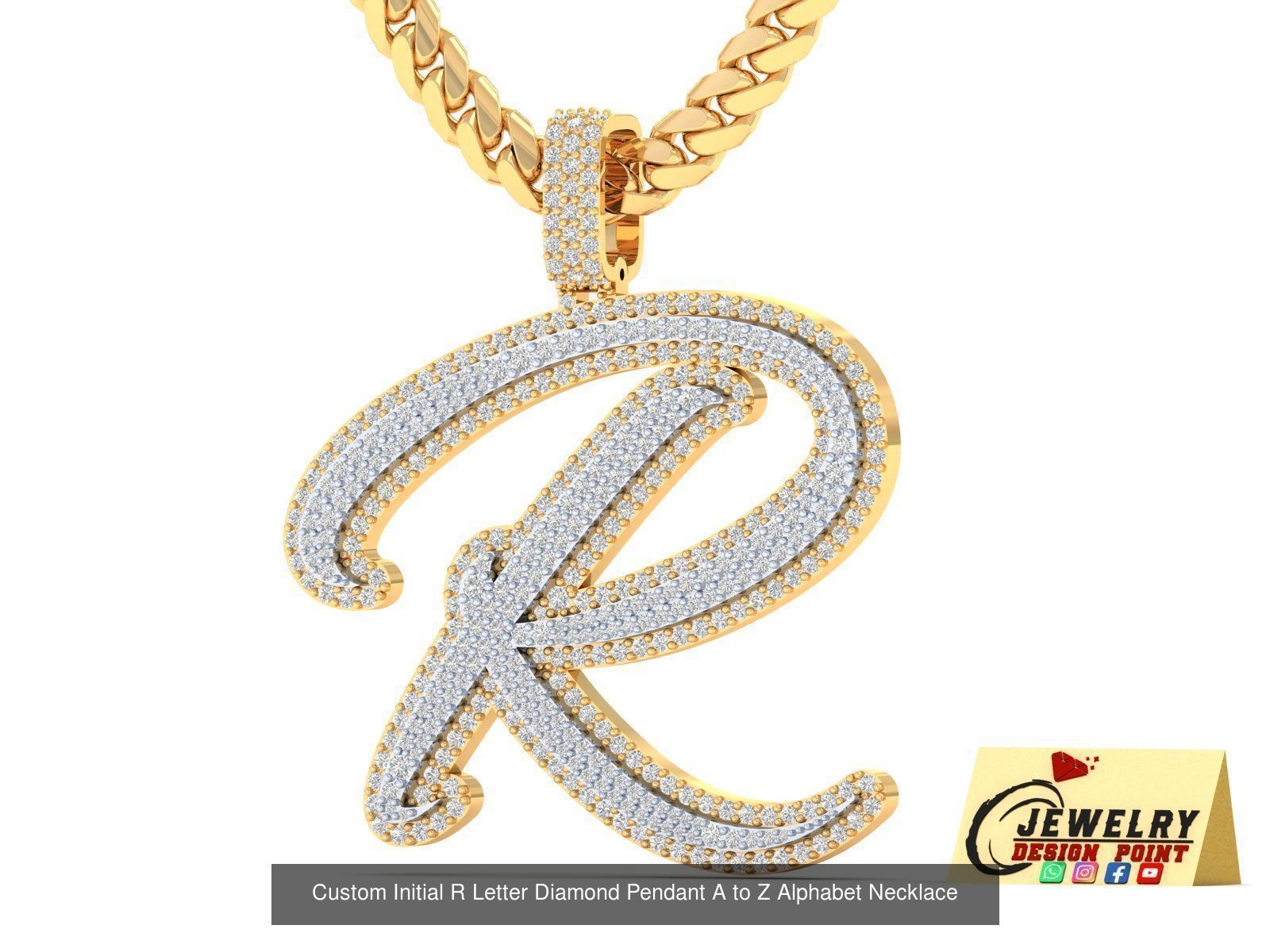 Custom Initial Letter A to Z  Diamond Pendant Alphabet Necklace  3D Model Collection_46