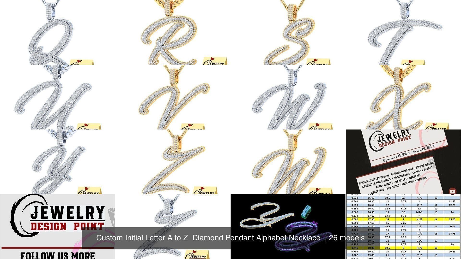 Custom Initial Letter A to Z  Diamond Pendant Alphabet Necklace  3D Model Collection_28