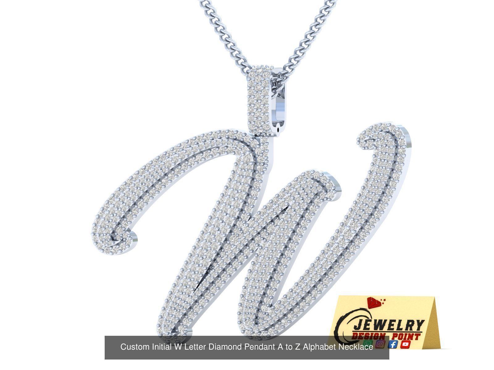Custom Initial Letter A to Z  Diamond Pendant Alphabet Necklace  3D Model Collection_51