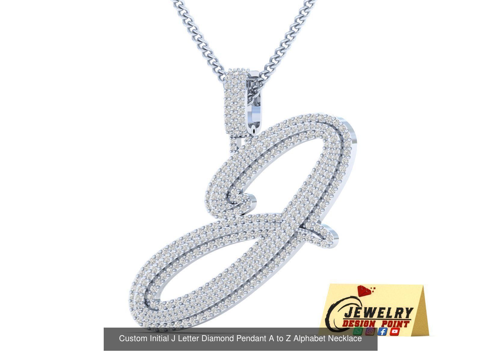 Custom Initial Letter A to Z  Diamond Pendant Alphabet Necklace  3D Model Collection_38