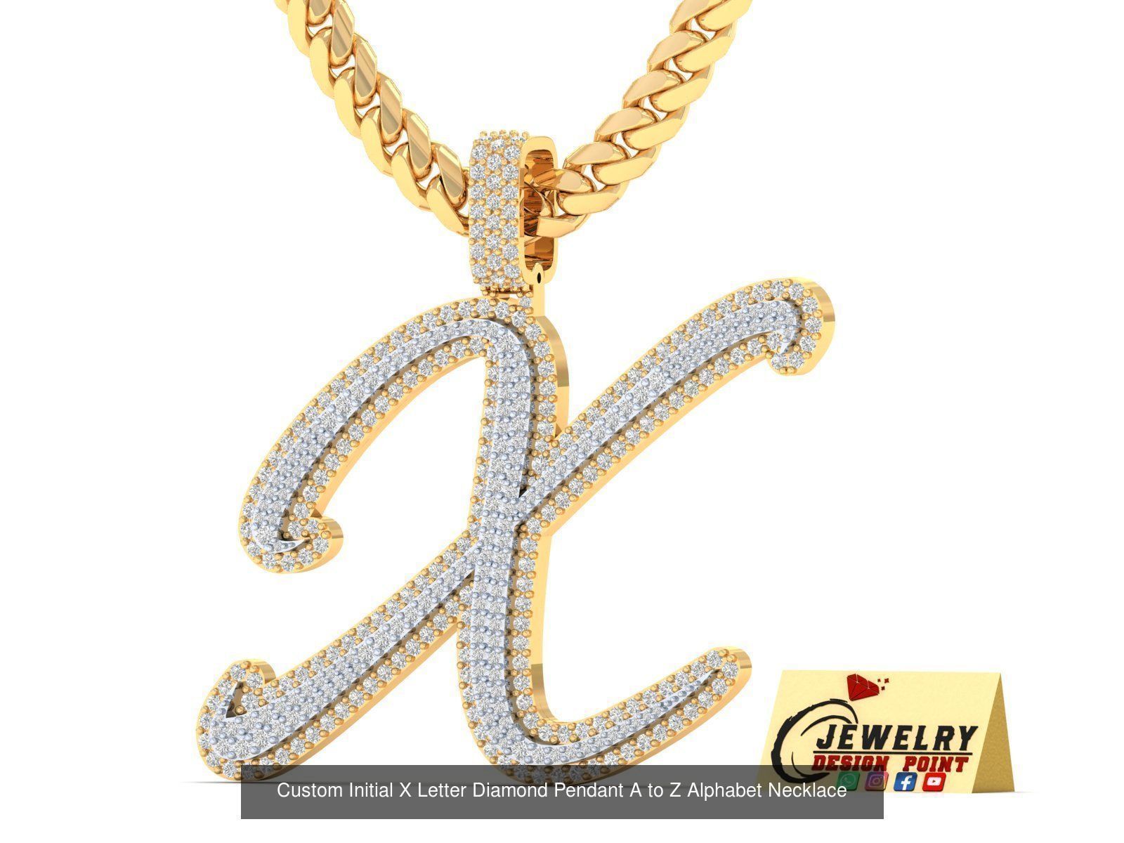 Custom Initial Letter A to Z  Diamond Pendant Alphabet Necklace  3D Model Collection_52