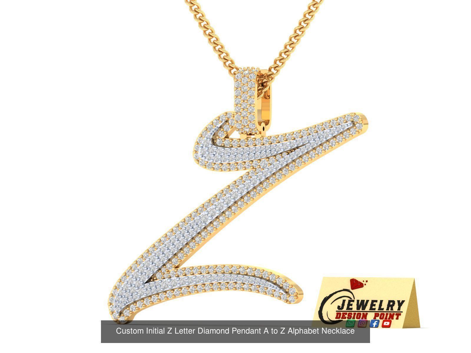 Custom Initial Letter A to Z  Diamond Pendant Alphabet Necklace  3D Model Collection_54