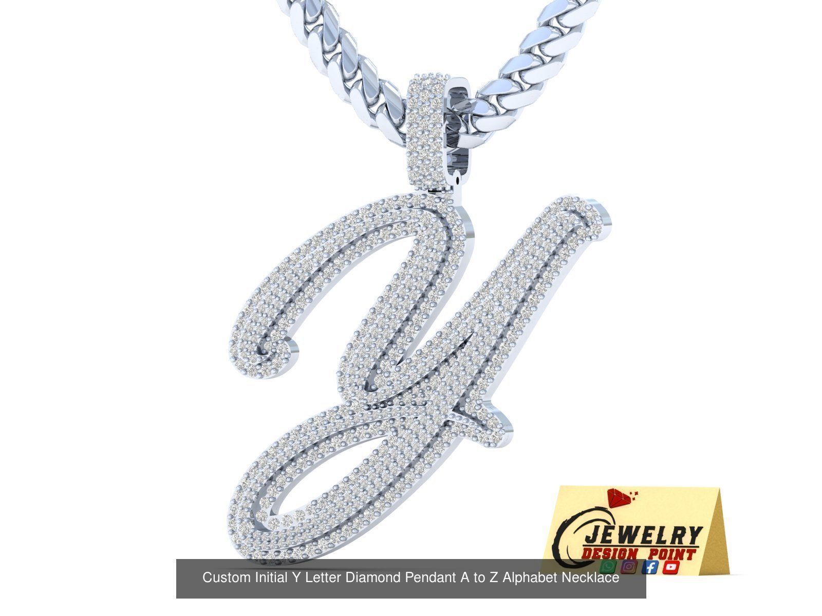 Custom Initial Letter A to Z  Diamond Pendant Alphabet Necklace  3D Model Collection_53