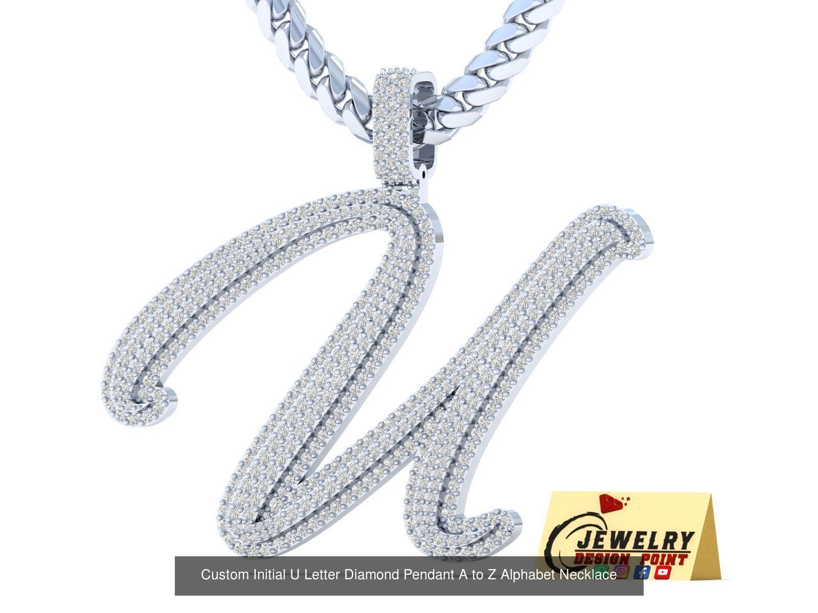 Custom Initial Letter A to Z  Diamond Pendant Alphabet Necklace  3D Model Collection_49