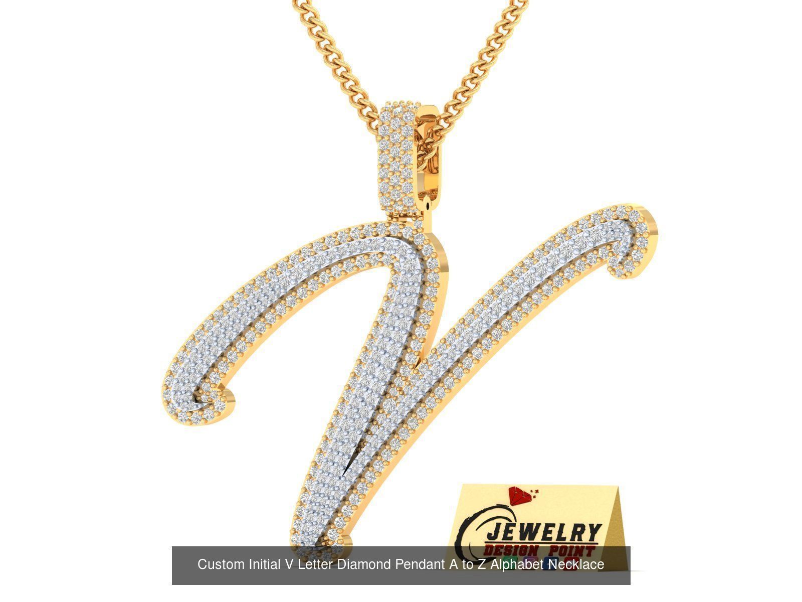 Custom Initial Letter A to Z  Diamond Pendant Alphabet Necklace  3D Model Collection_50