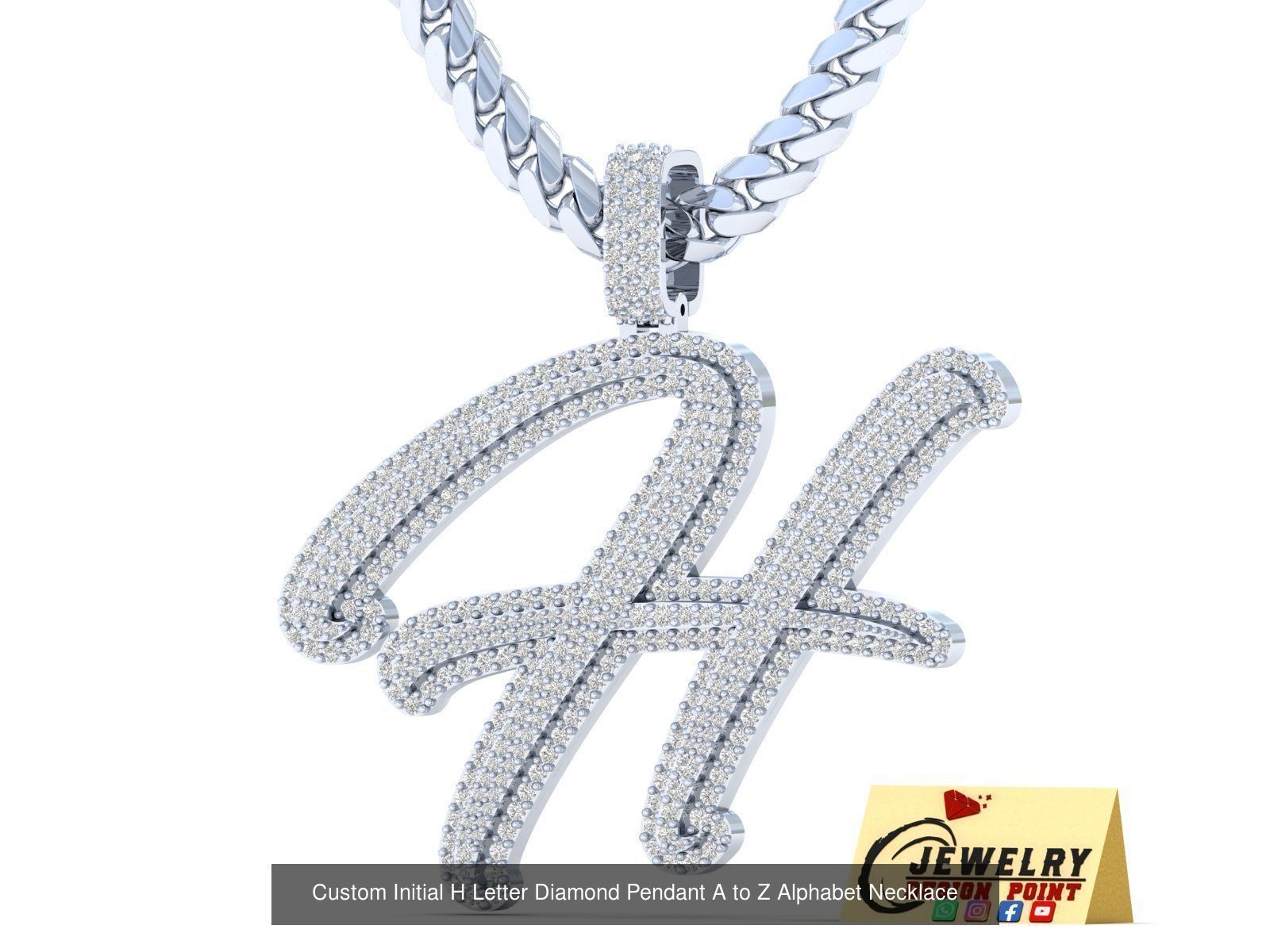 Custom Initial Letter A to Z  Diamond Pendant Alphabet Necklace  3D Model Collection_36