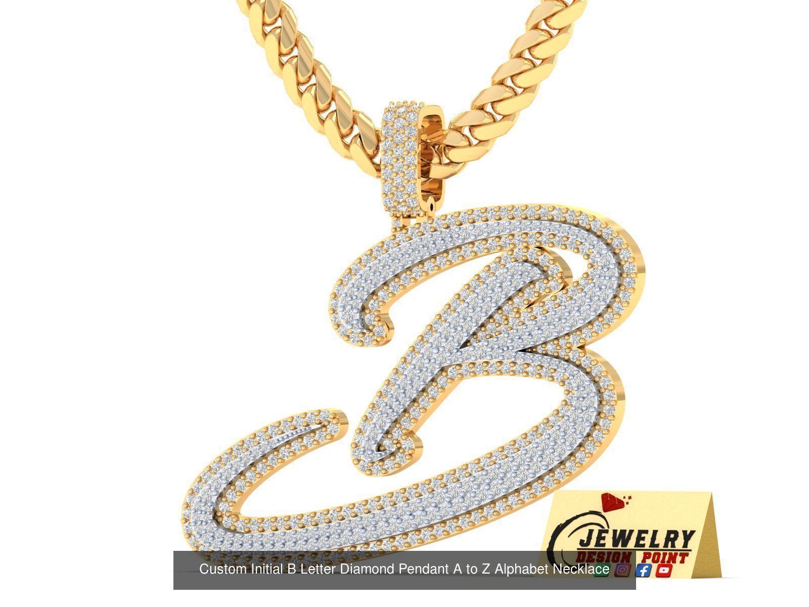 Custom Initial Letter A to Z  Diamond Pendant Alphabet Necklace  3D Model Collection_30