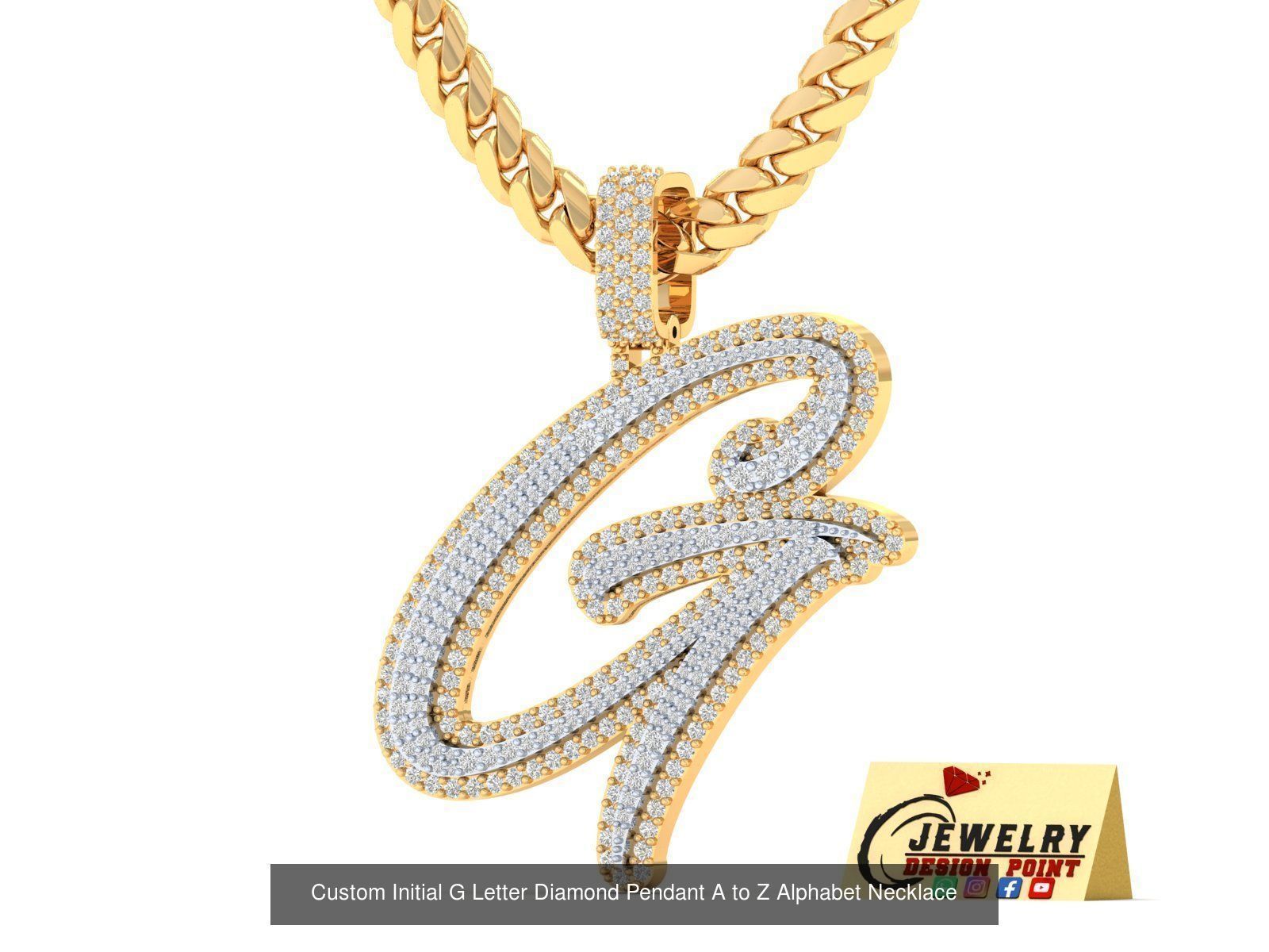 Custom Initial Letter A to Z  Diamond Pendant Alphabet Necklace  3D Model Collection_35