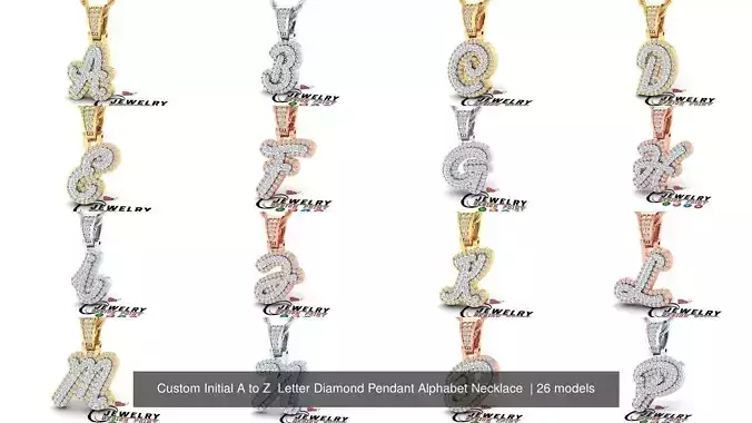 Custom Initial A to Z  Letter Diamond Pendant Alphabet Necklace 