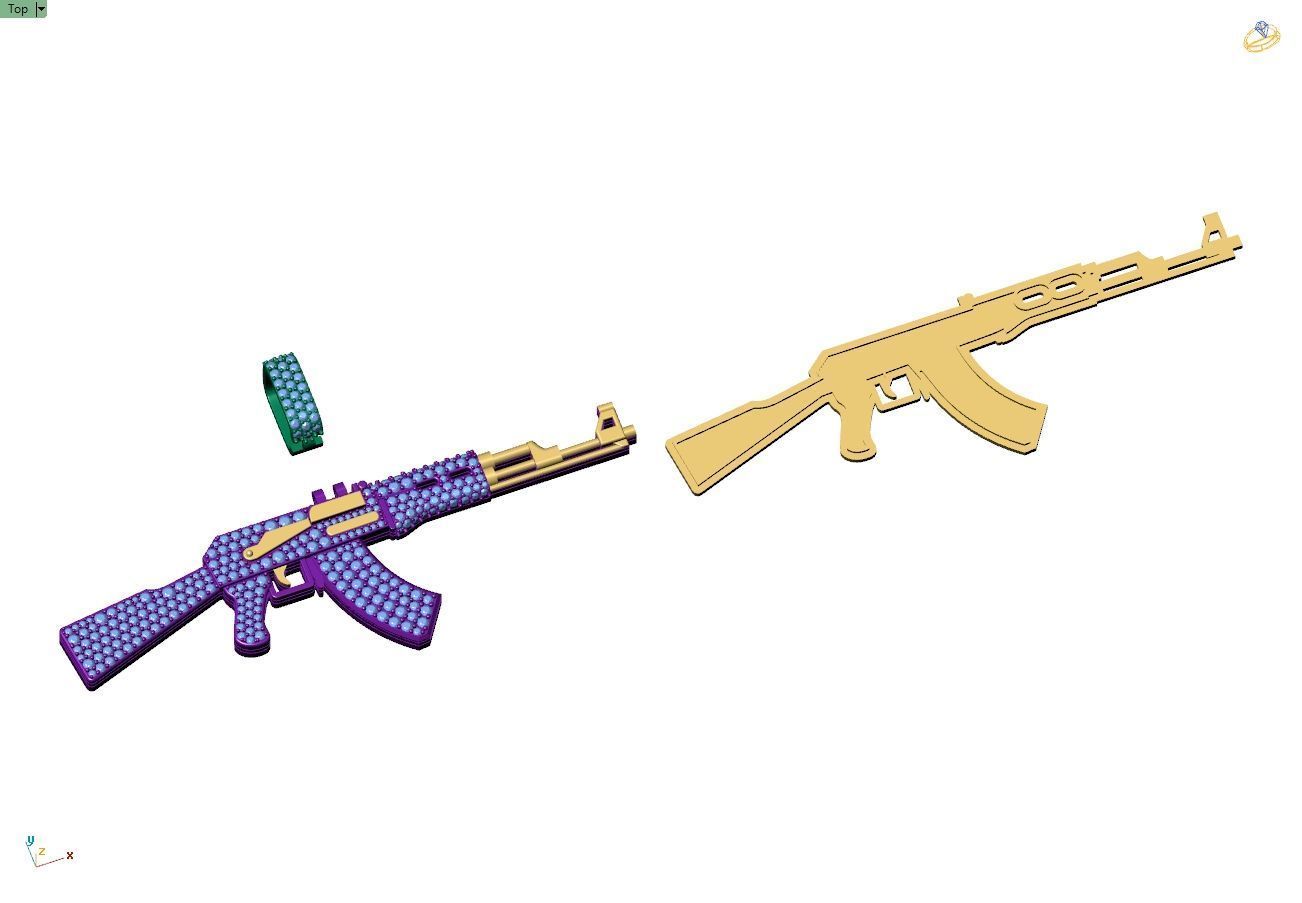 Custom AK47 Gun Diamond Pendant - Weapon Diamond Necklace  3D print model_10