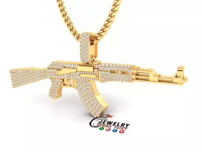 Custom AK47 Gun Diamond Pendant - Weapon Diamond Necklace  3D print model