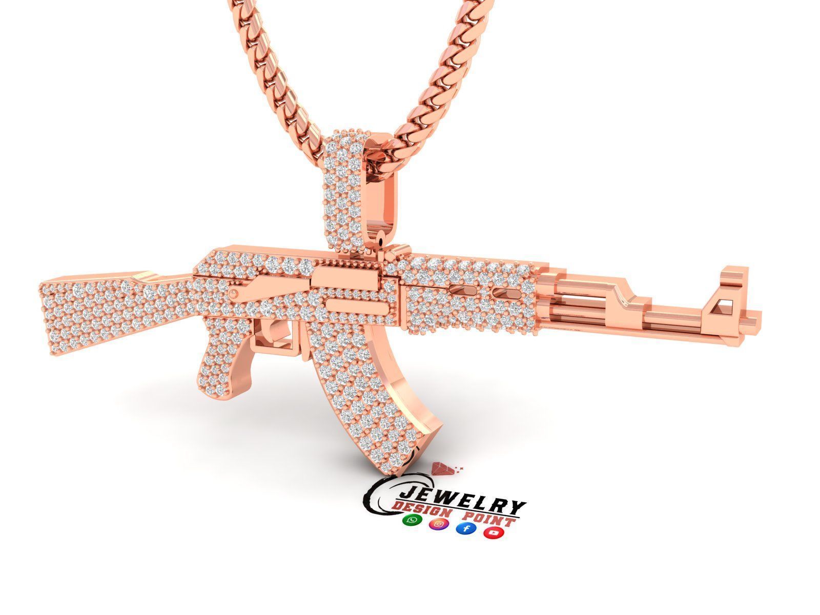 Custom AK47 Gun Diamond Pendant - Weapon Diamond Necklace  3D print model_2