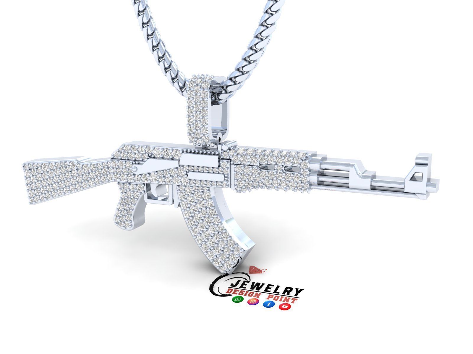 Custom AK47 Gun Diamond Pendant - Weapon Diamond Necklace  3D print model_3