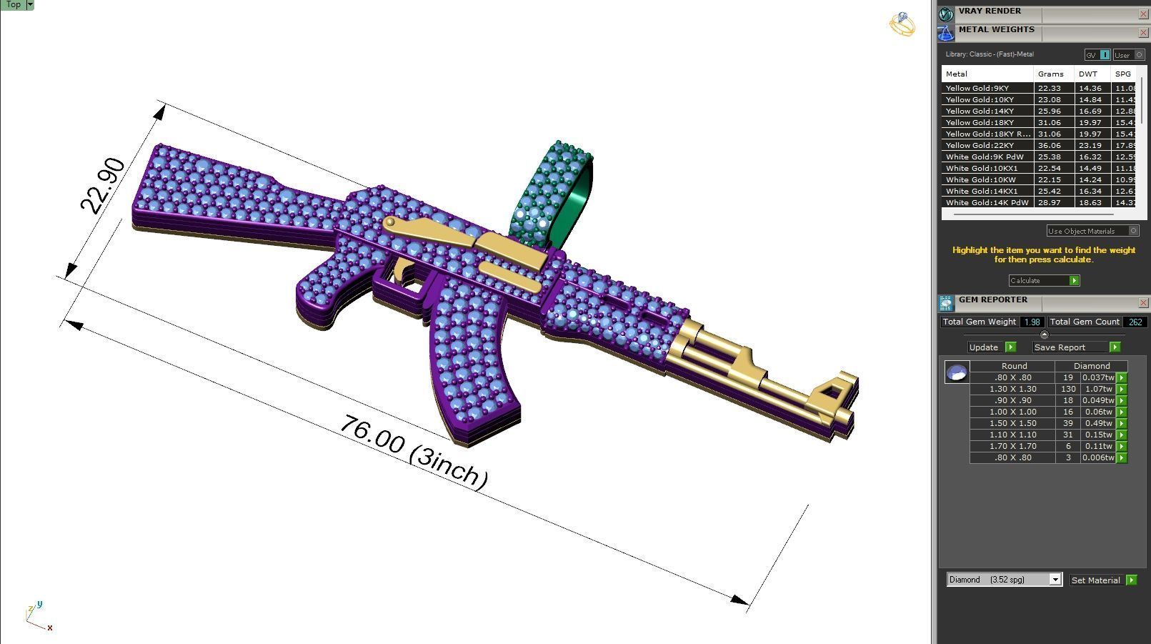 Custom AK47 Gun Diamond Pendant - Weapon Diamond Necklace  3D print model_6