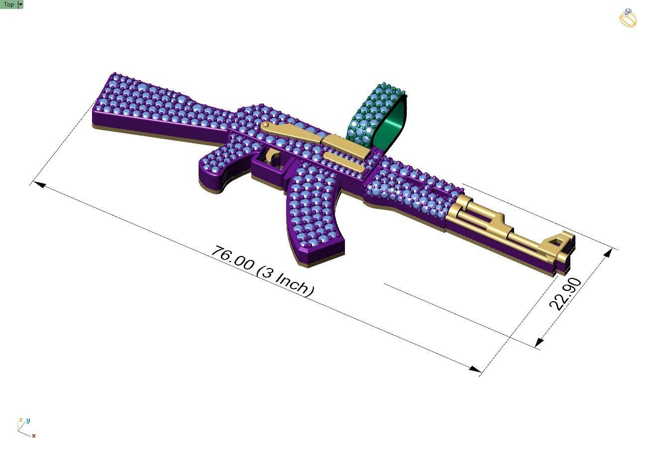 Custom AK47 Gun Diamond Pendant - Weapon Diamond Necklace  3D print model_4