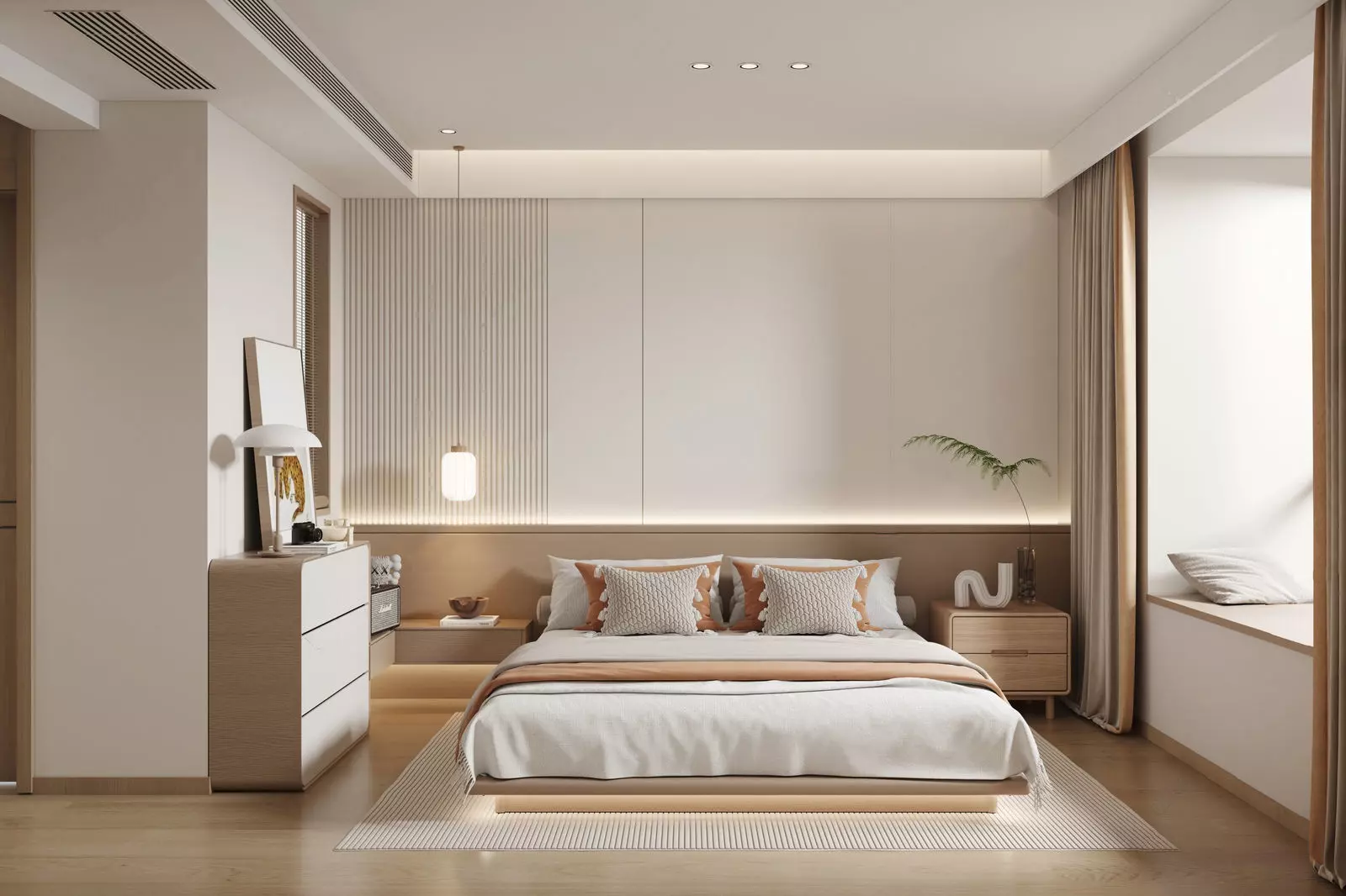 Nordic wood style bedroom 3D model_0