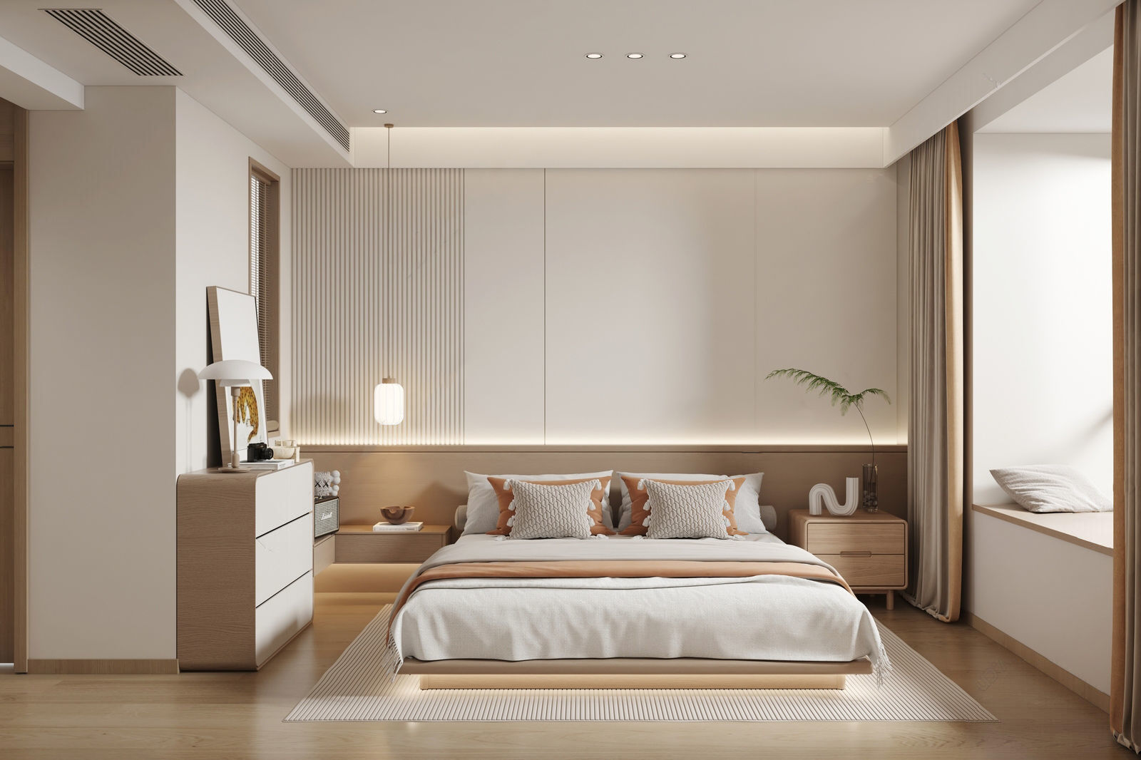 Nordic wood style bedroom 3D model_2