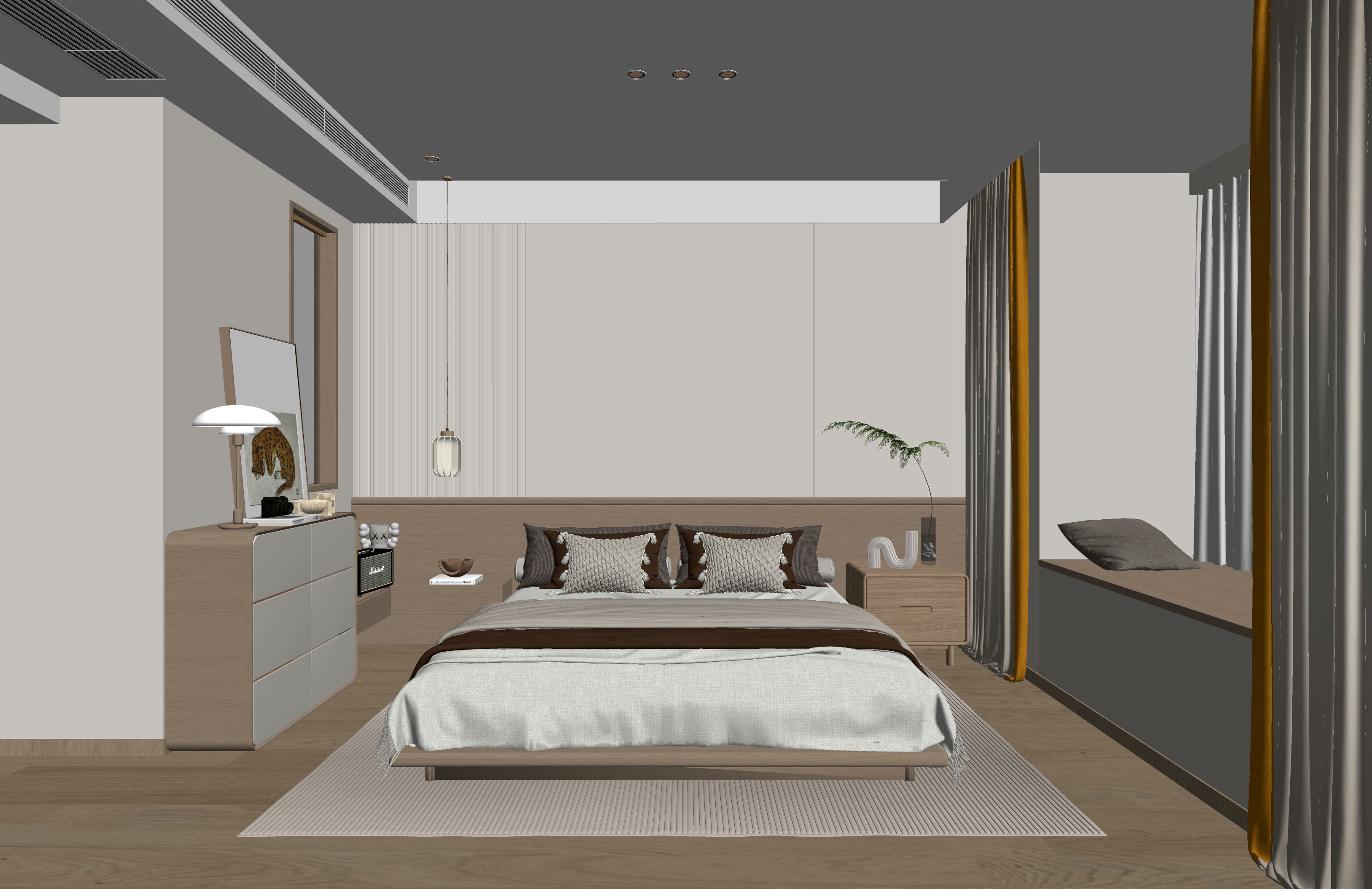 Nordic wood style bedroom 3D model_4