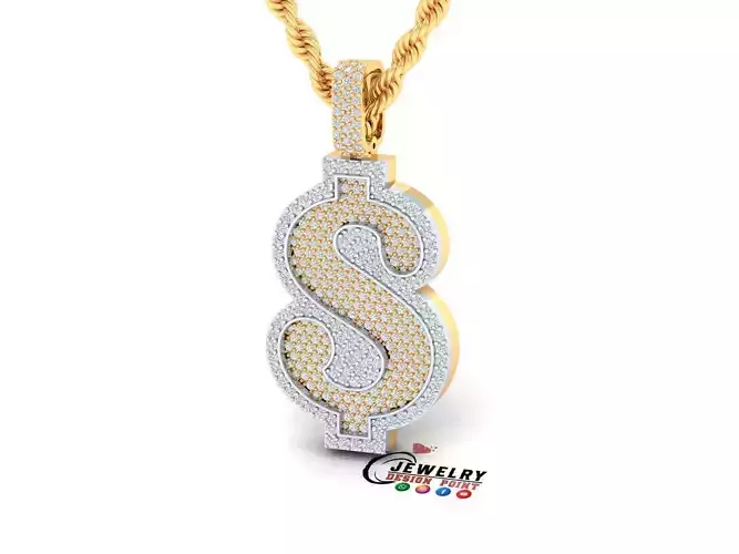 Custom Dollars Sign Diamond Pendant - Money Sign Necklace  3D print model