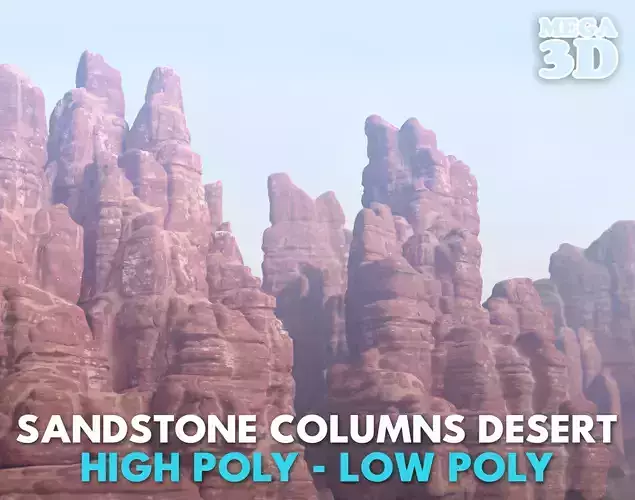 16 Sandstone Columns Desert - 241016 Low-poly 3D model