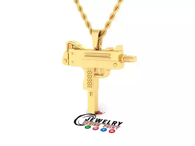 Custom UZI Gun Diamond Pendant - Weapon Diamond Necklace 