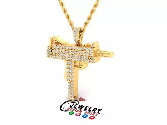 Custom UZI Gun Diamond Pendant - Weapon Diamond Necklace 