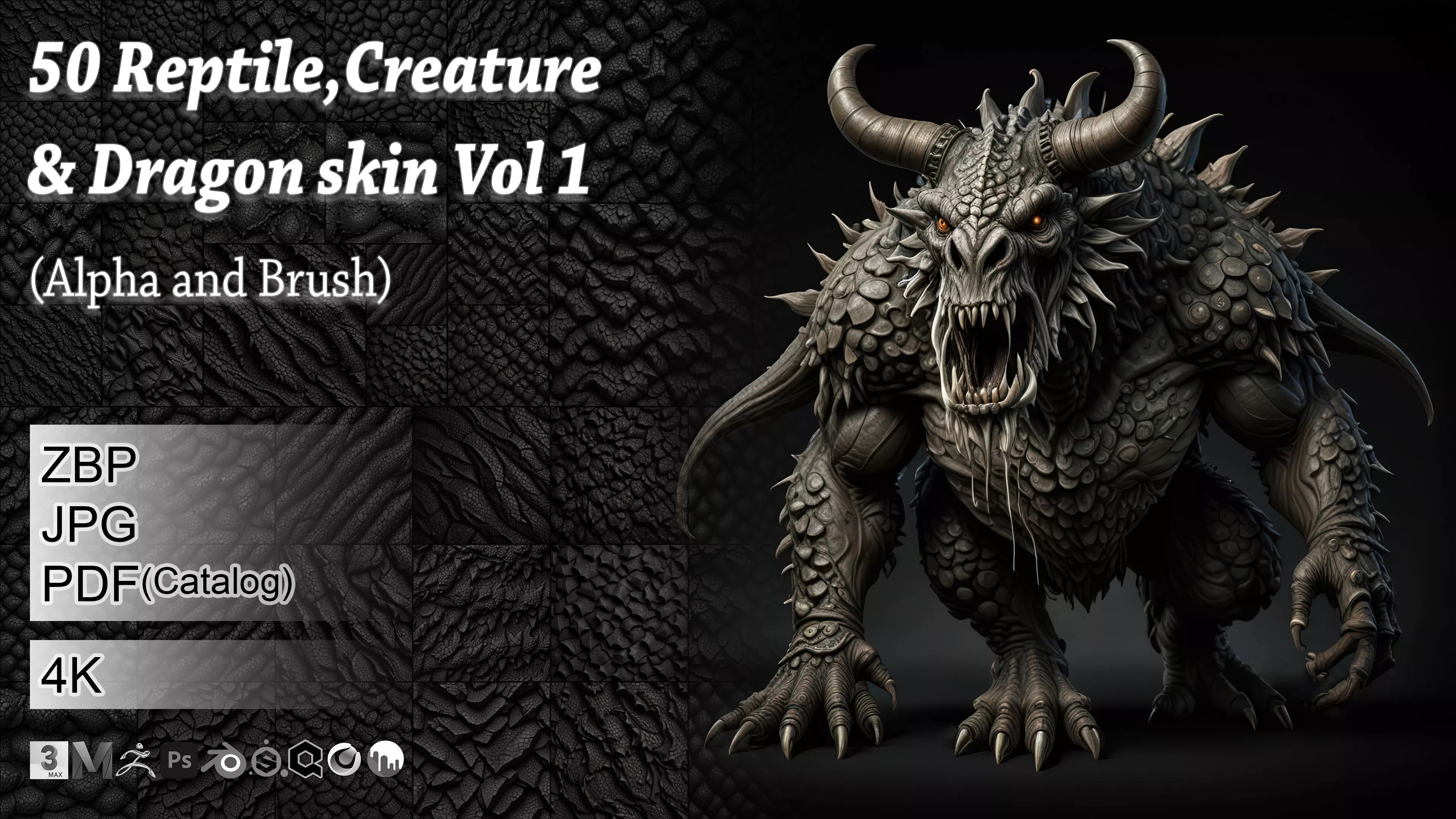 50 Reptile Creature and Dragon skin Vol 1 Alpha and Brush 3D model