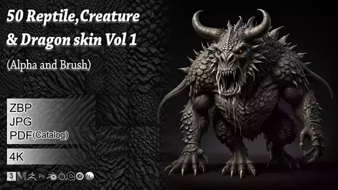 50 Reptile Creature and Dragon skin Vol 1 Alpha and Brush