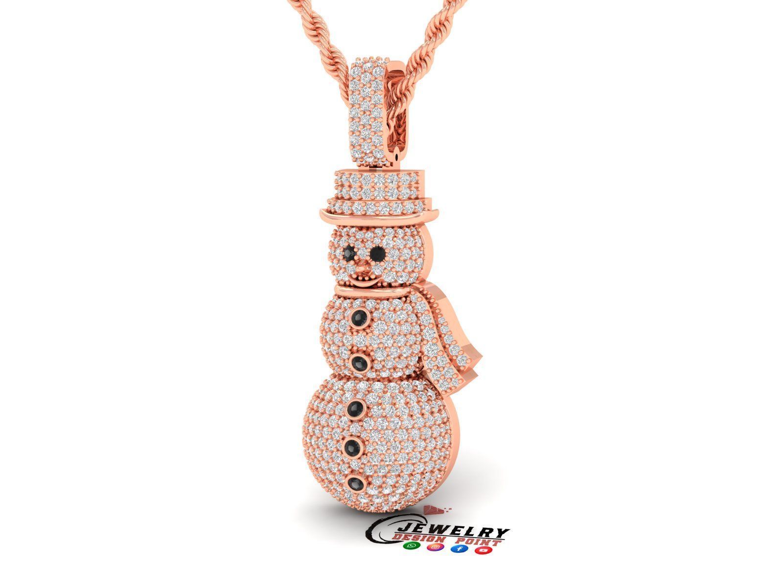 Custom Snow man Diamond Pendant - Snow Diamond Necklace 3D print model_3
