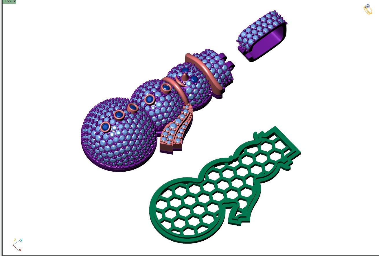 Custom Snow man Diamond Pendant - Snow Diamond Necklace 3D print model_10