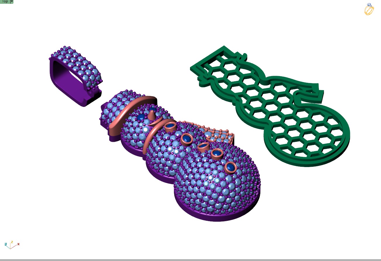 Custom Snow man Diamond Pendant - Snow Diamond Necklace 3D print model_11