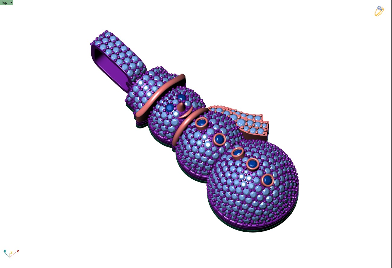 Custom Snow man Diamond Pendant - Snow Diamond Necklace 3D print model_7