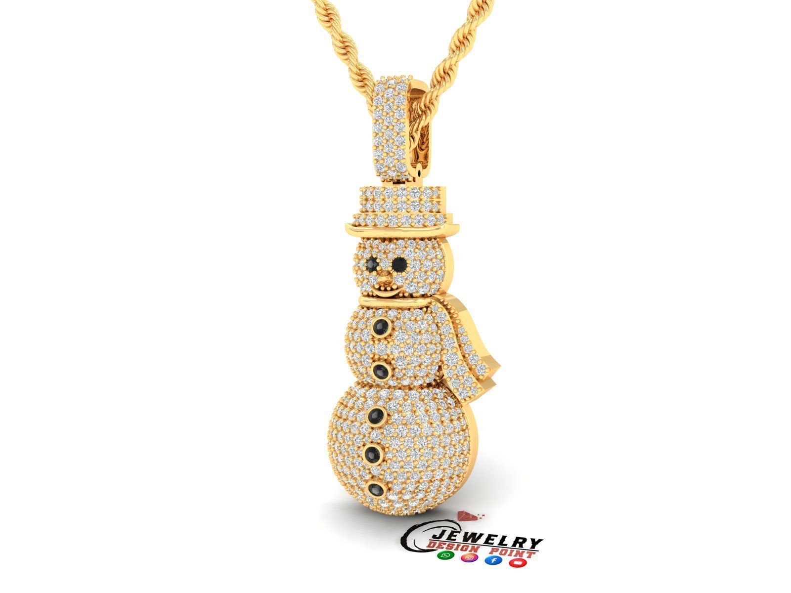 Custom Snow man Diamond Pendant - Snow Diamond Necklace 3D print model_2