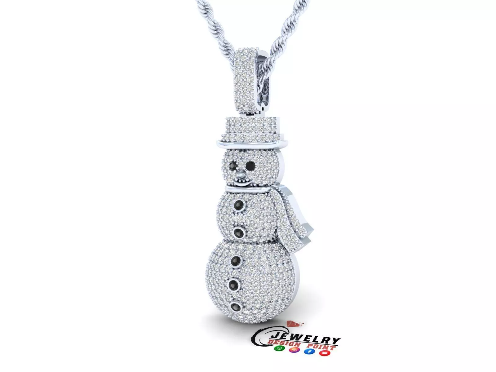 Custom Snow man Diamond Pendant - Snow Diamond Necklace 3D print model_0