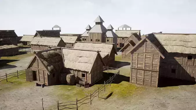 Medieval village wooden houses