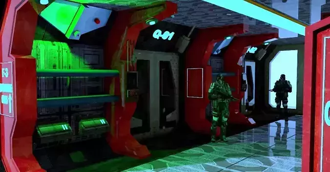 sci-fi corridor and cells military base 3D model