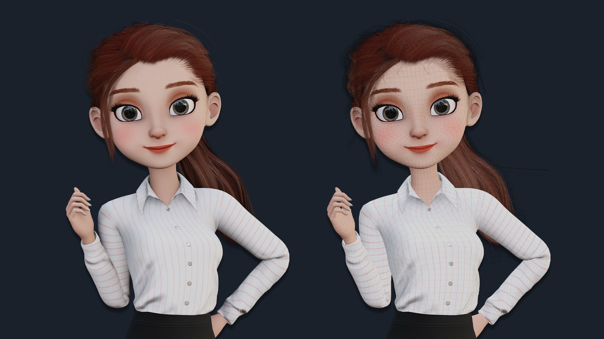 CARTOON WOMAN - SISTER RIGGED  Low-poly 3D model_1