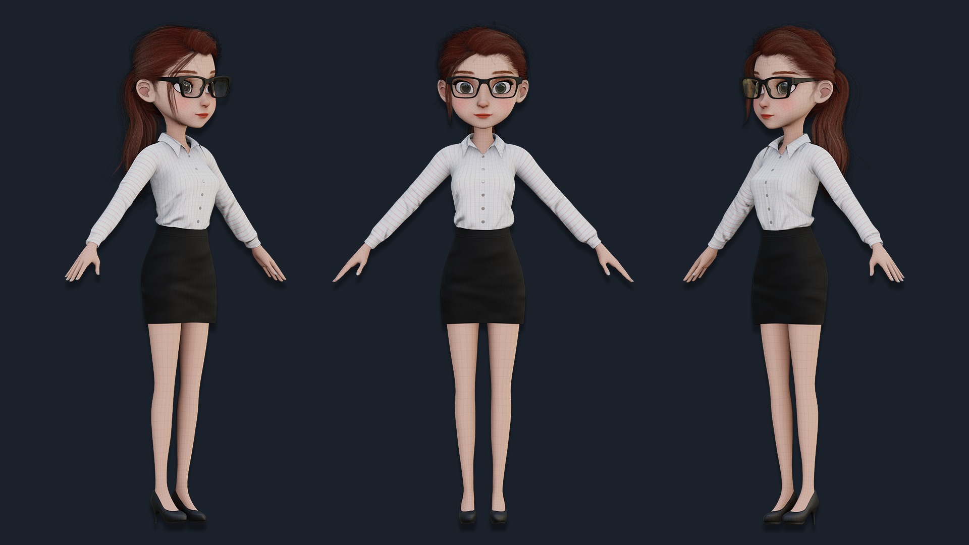 CARTOON WOMAN - SISTER RIGGED  Low-poly 3D model_11