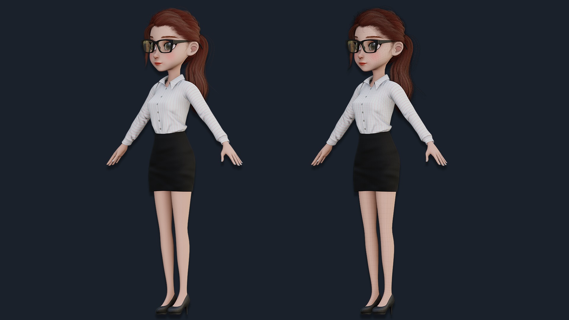 CARTOON WOMAN - SISTER RIGGED  Low-poly 3D model_18
