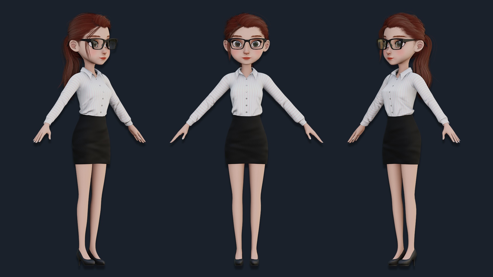 CARTOON WOMAN - SISTER RIGGED  Low-poly 3D model_10