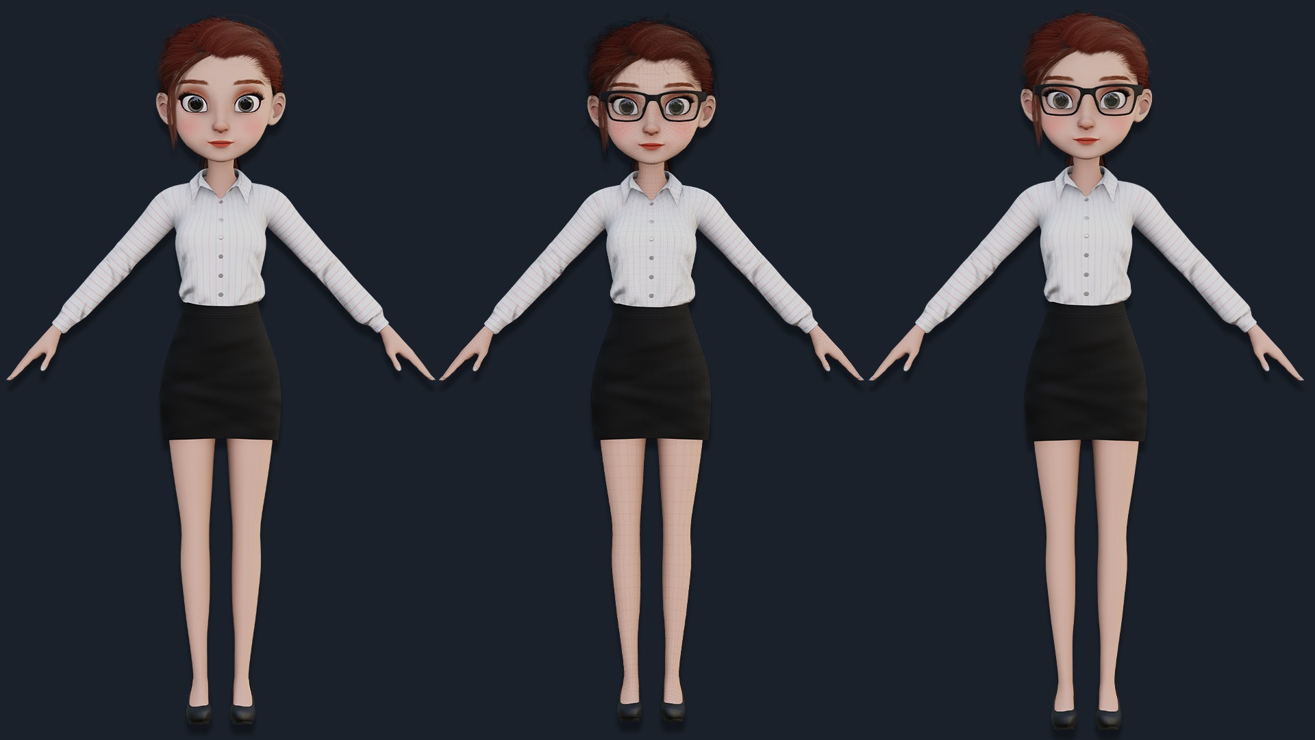 CARTOON WOMAN - SISTER RIGGED  Low-poly 3D model_9