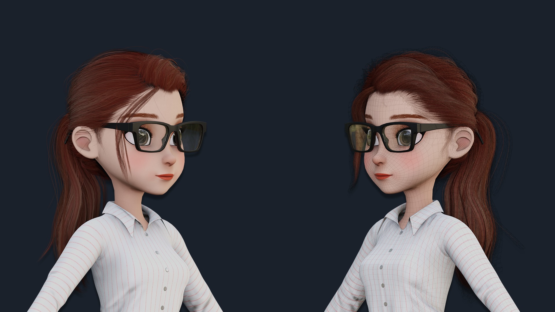 CARTOON WOMAN - SISTER RIGGED  Low-poly 3D model_7