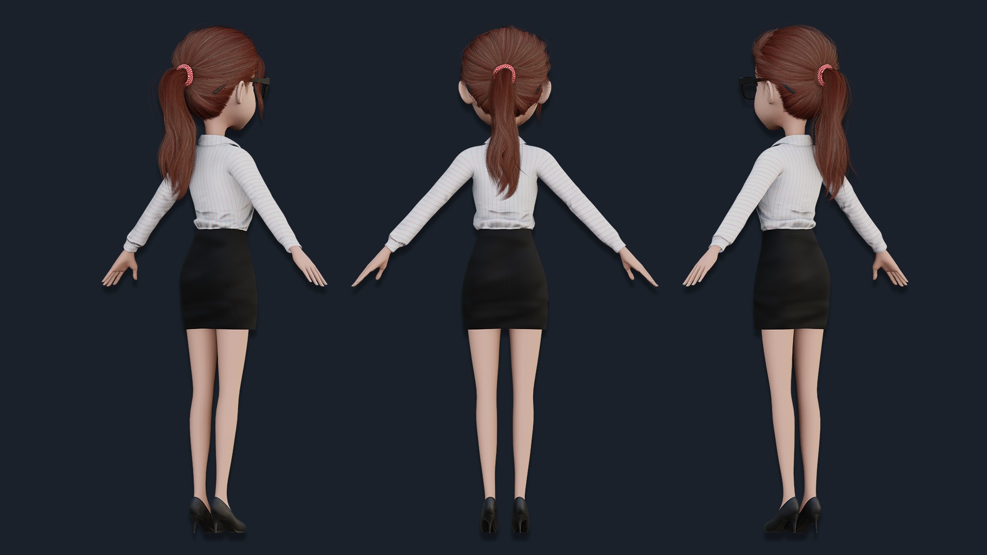 CARTOON WOMAN - SISTER RIGGED  Low-poly 3D model_12