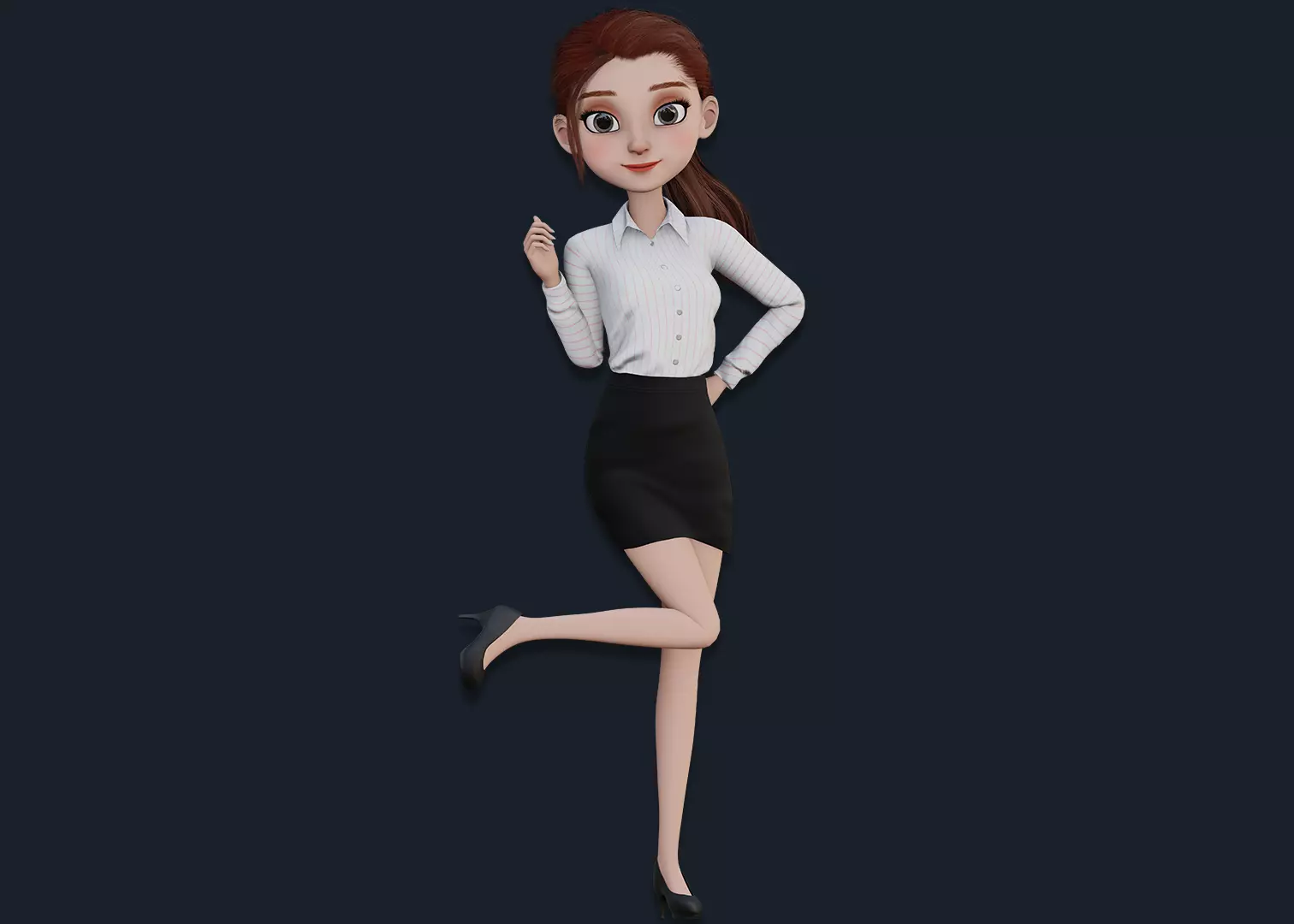 CARTOON WOMAN - SISTER RIGGED  Low-poly 3D model_0