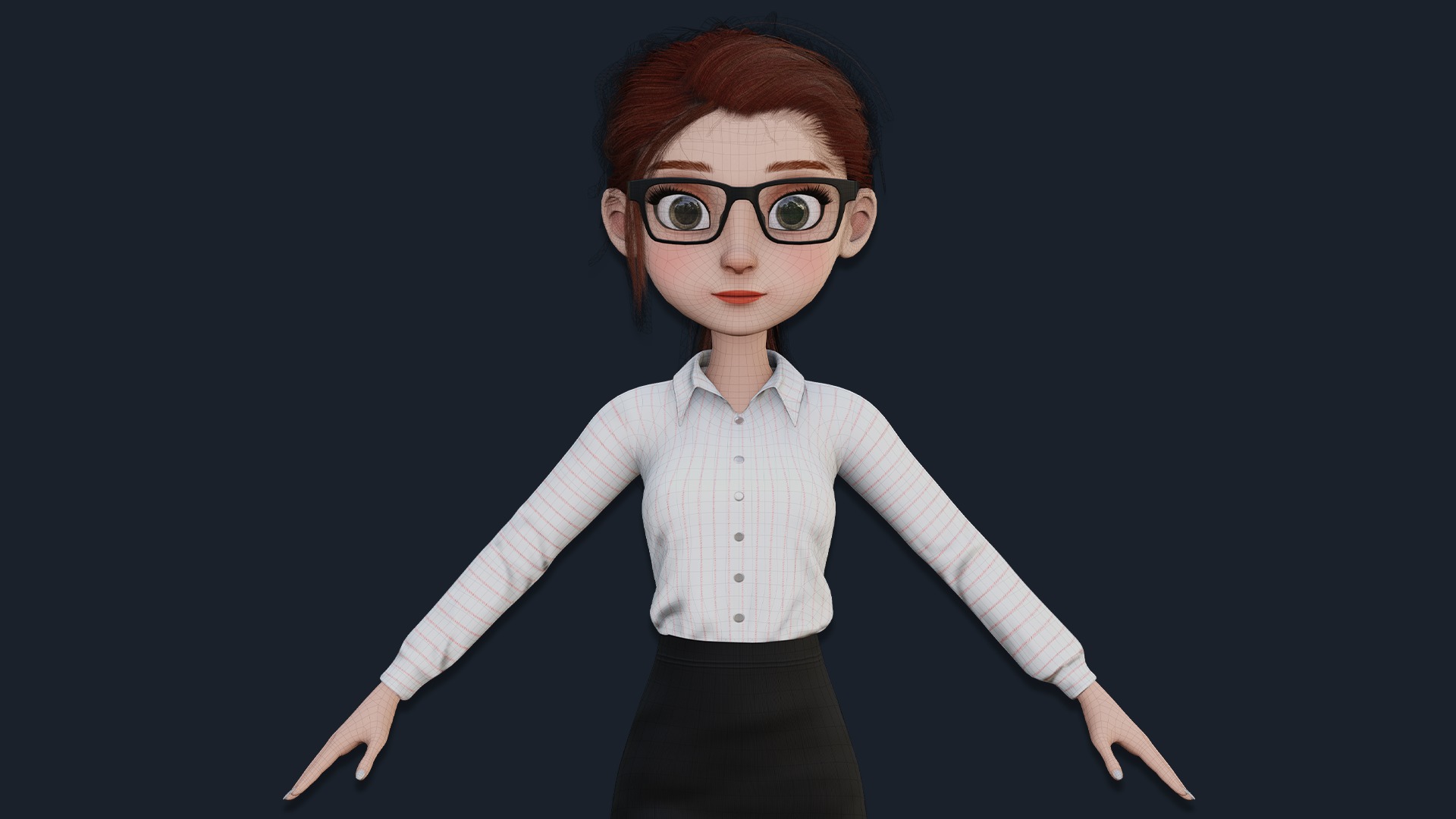 CARTOON WOMAN - SISTER RIGGED  Low-poly 3D model_6