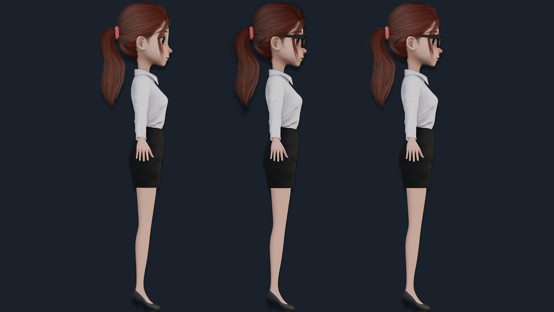 CARTOON WOMAN - SISTER RIGGED  Low-poly 3D model_15