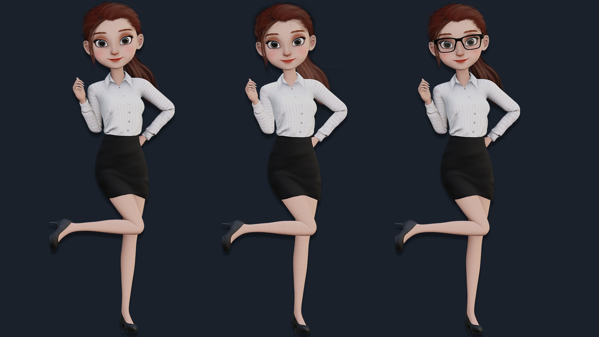 CARTOON WOMAN - SISTER RIGGED  Low-poly 3D model_4